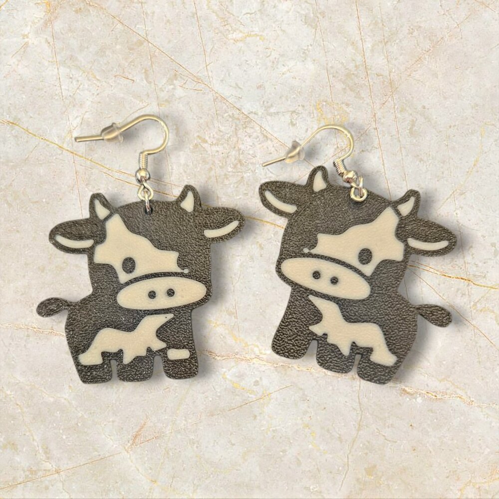 Cute Cow Earrings - Black and White
